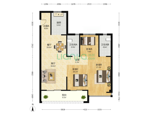 巨成悦都会 3室2厅2卫 114平方