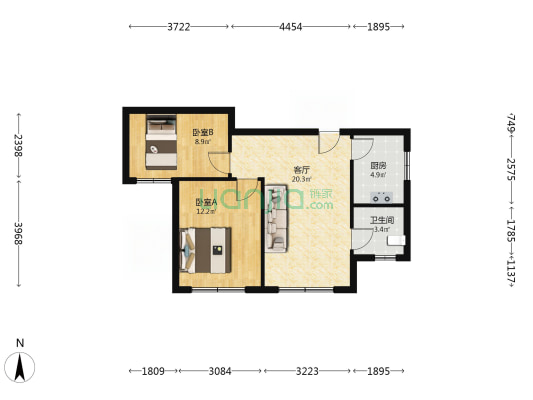 鑫海家园 2室1厅1卫 77平方