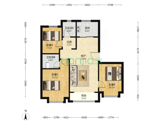 金侨云璟 3室1厅2卫 100平方