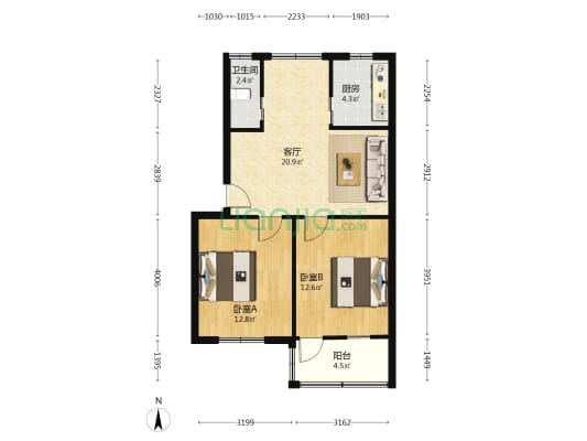 红氮南院 2室1厅1卫 65平方