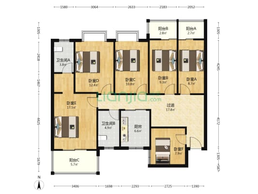 都城康欣园 6室0厅2卫 136平方