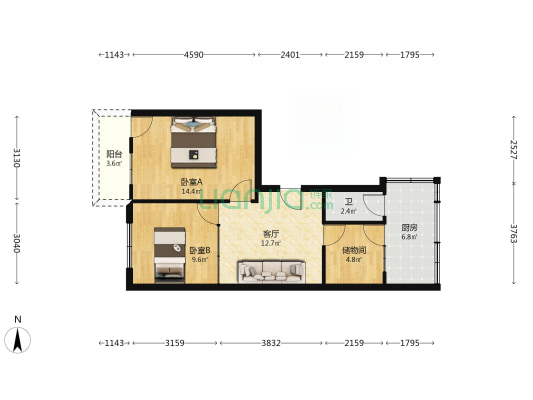 南坛路一段135号 2室1厅1卫 61平方