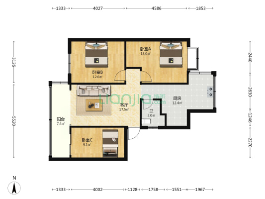 北京路623号 3室1厅1卫 71平方