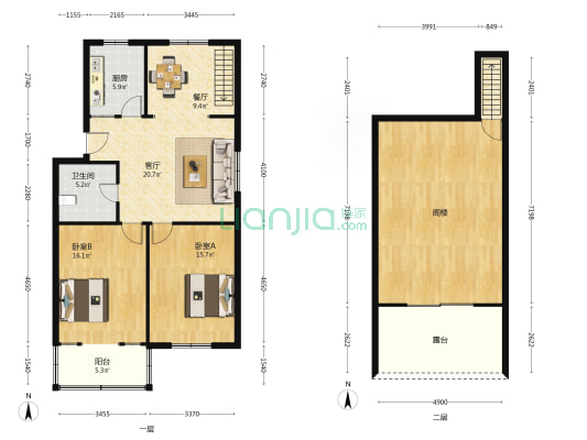 朝阳西路102号 2室2厅1卫 94平方
