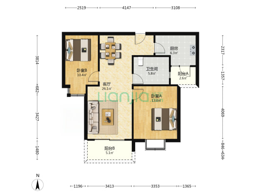 永宁傅云小区 2室1厅1卫 85平方