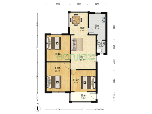 大石西一街19号 3室2厅1卫 79平方