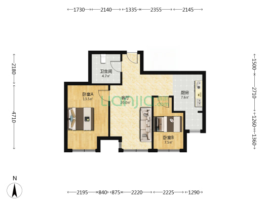宸峰家园 2室1厅1卫 80平方