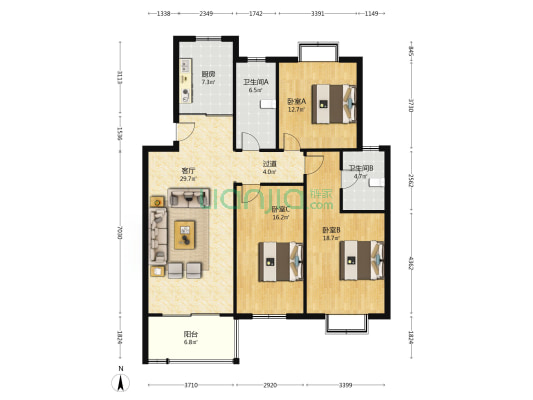 锦绣家園 3室1厅2卫 123平方