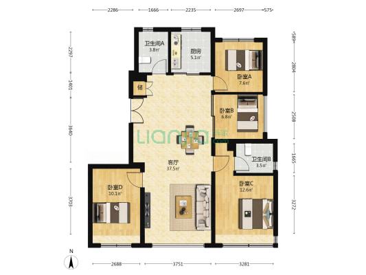 西红门橡树湾二期 4室1厅2卫 130平方