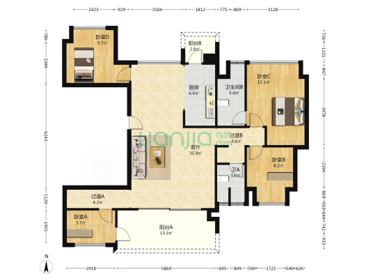 春风与你 4室1厅2卫 130平方