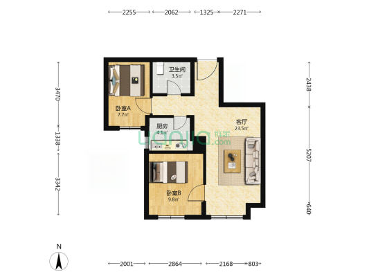 晏河湾家园三区 2室1厅1卫 78平方