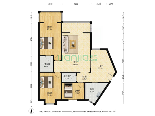 得心苑 3室1厅2卫 121平方