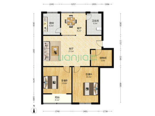 仁和医院居民楼 2室2厅1卫 106平方