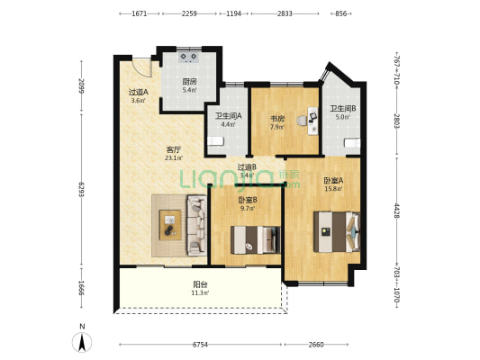 瑞海绿城春和雅院 3室1厅2卫 109平方