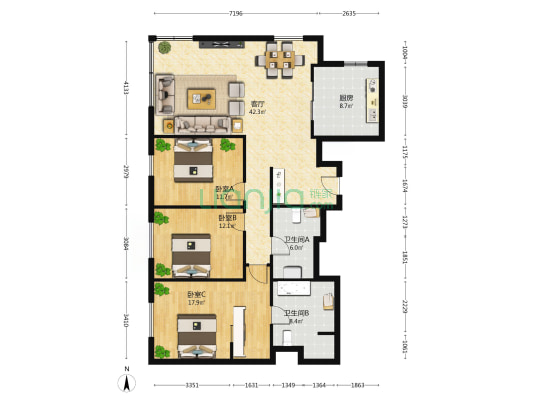 嘉里·雅颂台 3室1厅2卫 180平方