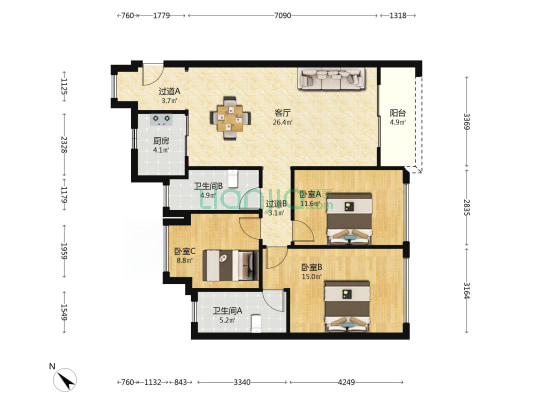 中国铁建未来城 3室1厅2卫 99平方
