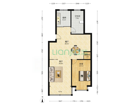 君巫路250-256号小区 1室2厅1卫 95平方