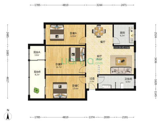 恒达春秋园 3室1厅1卫 118平方