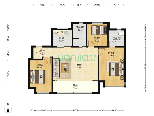 稼轩文旅城 3室1厅2卫 117平方