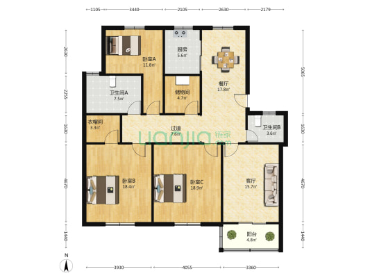 金色家园 3室2厅2卫 146平方