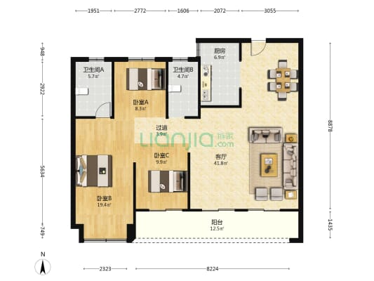 金源星萃璟庭 3室1厅2卫 137平方