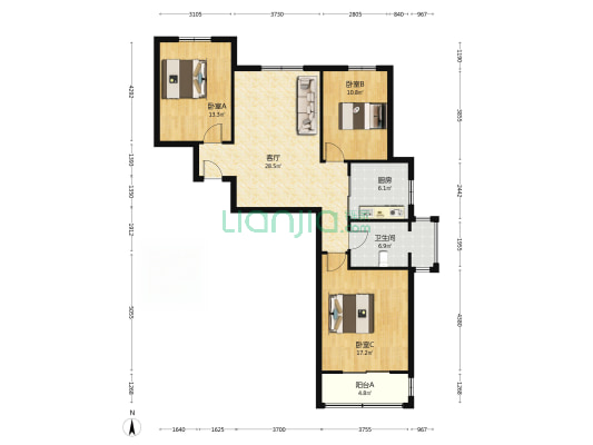 范阳路豪庭精装南北通透三居，本满五年。-户型图