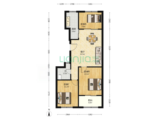 港龙喜临门家居广场 3室1厅1卫 89平方
