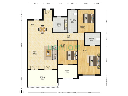 纳澜湾 3室1厅2卫 143平方