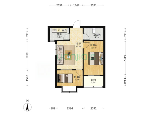 广星源 2室1厅1卫 68平方