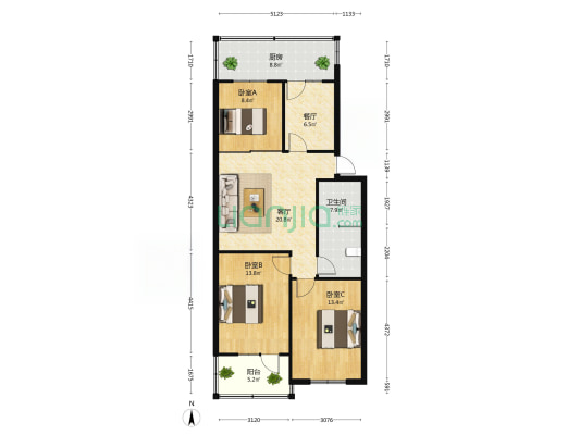 邯郸县新华书店家属院 3室2厅1卫 101平方