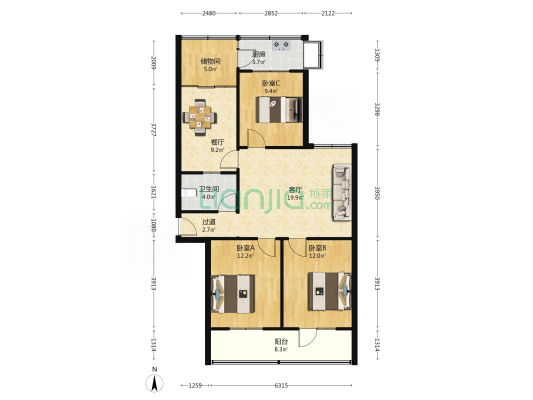 石家庄市无线电元件一厂宿舍 3室2厅1卫 108平方