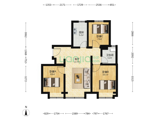 北清云际 3室1厅1卫 97平方