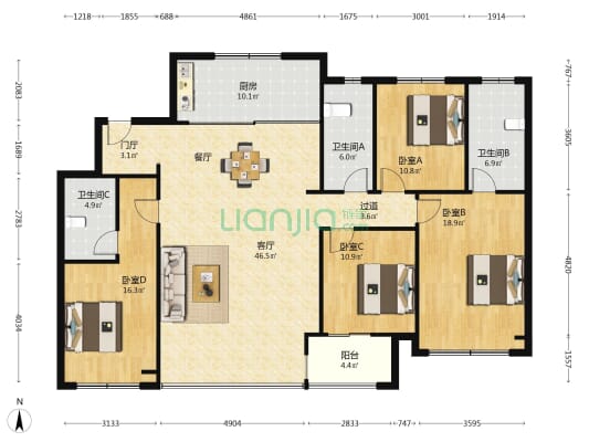 华润湖东润云 4室1厅3卫 180平方