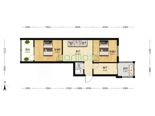 报社胡同2号院 2室2厅1卫 55平方