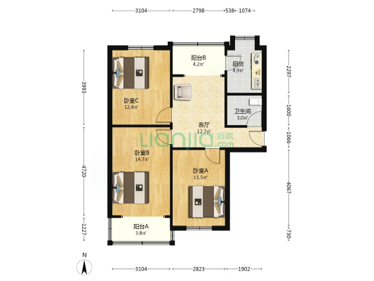 郑锻东苑 3室1厅1卫 78平方