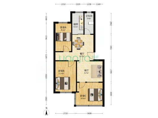 军休所二所 3室2厅1卫 72平方