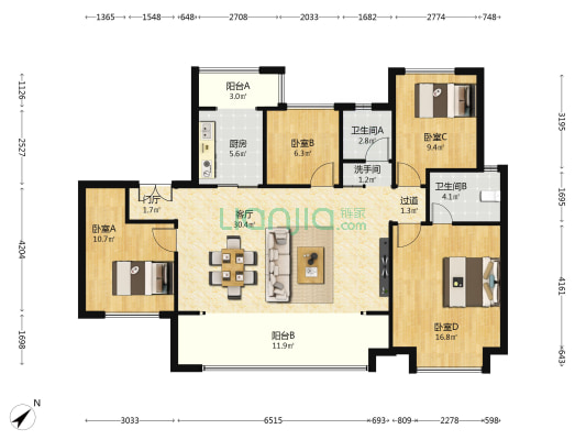 金辉凤栖云璟二期 4室1厅3卫 133平方