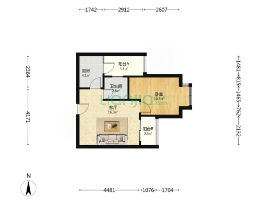 海滨映象 1室1厅1卫 52平方