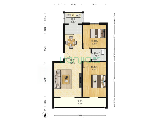八仙宫小区 2室1厅1卫 81平方