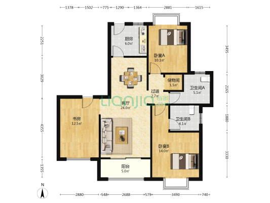 平安家园 3室1厅2卫 122平方