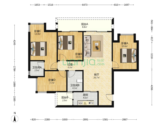 广阳ONE博睿庭 4室1厅2卫 112平方