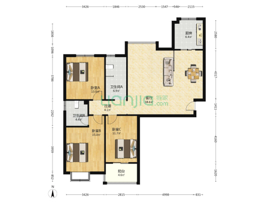 天琦贵和世家 3室1厅2卫 140平方