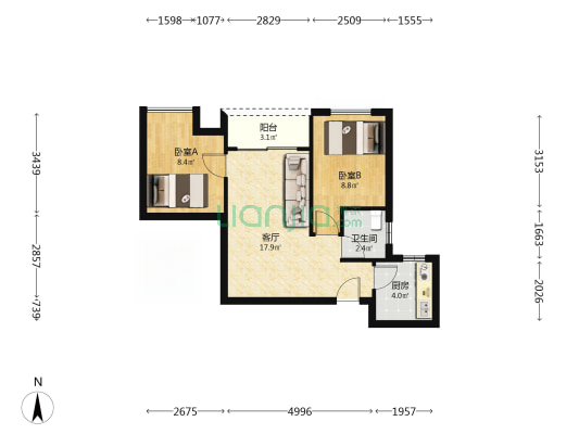 长龙社区B区 2室1厅1卫 62平方