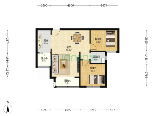 牌楼停车服务公司综合楼 2室1厅1卫 78平方