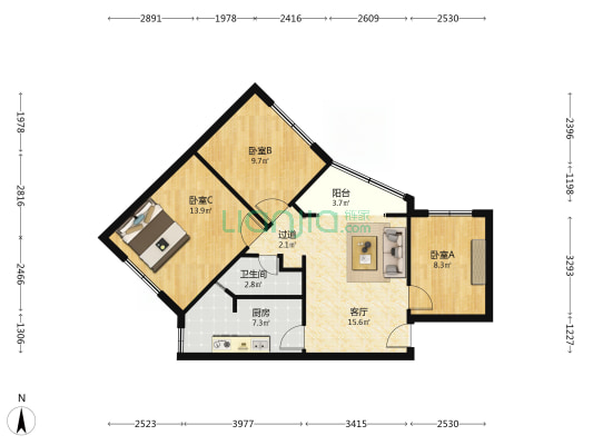 宝生小区 3室1厅1卫 76平方
