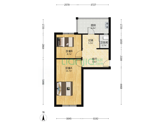 新华路551号 2室1厅1卫 54平方
