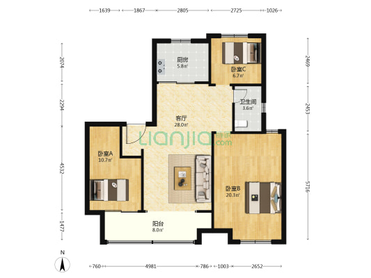 金为翠微朗庭 3室1厅1卫 118平方