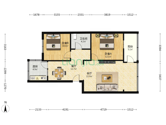 刘家峡水电厂兰州生活小区西区 2室2厅1卫 81平方