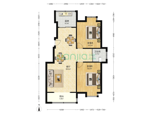 昱达花苑东区 2室1厅1卫 104平方
