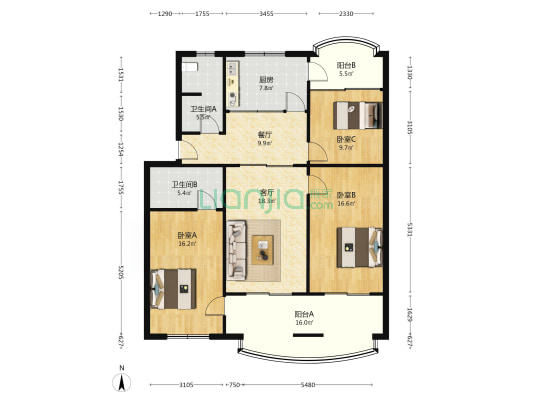 新加坡商业街 3室2厅2卫 129平方